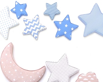 Fabric Padded Shapes, Stars, Clouds, Moons, Nursery Room Decor, Baby Shower, Christening, 1st Birthday, Baptism, flatlay props