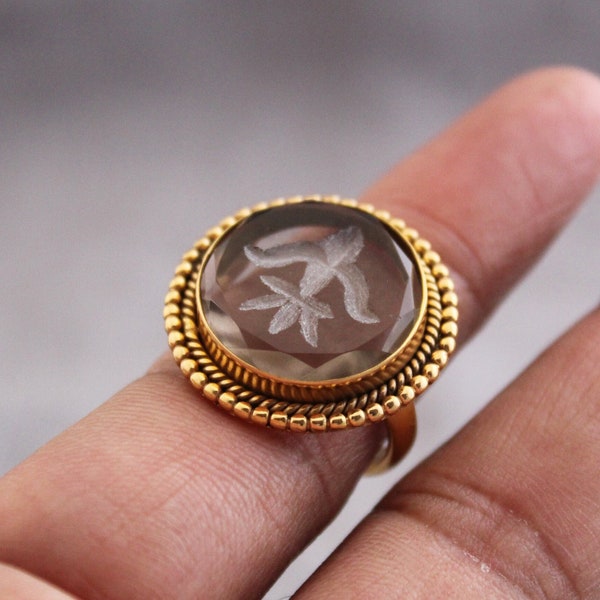 Intaglio Ring, Brown Ring, Dainty Gold Ring, Roman Greek Art, Gift for Mother, Vintage Ancient Antique, Bridesmaid Gift, Handmade, Statement