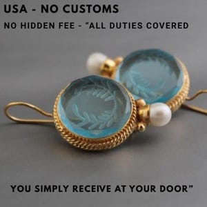 Intaglio Earrings, Blue Earrings, Laurel Wreath Design, Victorian Earrings, Intaglio Jewelry, Gold Wedding Earrings, Art Nouveau Earring