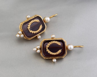 Intaglio Jewelry, Purple Earrings, Laurel Design, bridesmaid wedding earrings, victorian inspired earrings, Gift for mom