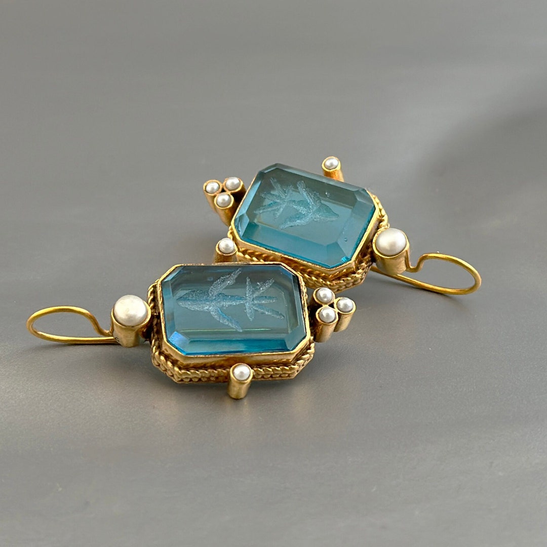 Retro Blue Earrings with Inlay main image 1