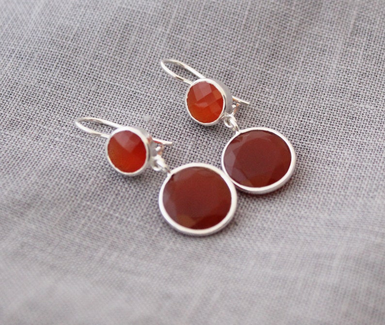 Red Stone Earrings Dangle Earrings Handmade Jewelry Gemstone Earrings Silver Earrings Dainty Hammered Earrings Red Onyx Earrings