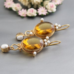 Intaglio Earrings, Yellow Earrings, Vintage Earring, Victorian Jewelry, Intaglio Glass Earring,  Personalized Gifts, Gift For Her