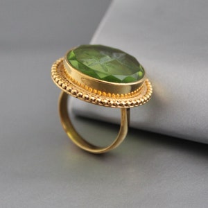 Intaglio Ring, Peridot Crystal Ring, Olive Green Stone Ring, 18K Gold Ring, Handmade Ancient greek jewelry, Anniversary Gift for her