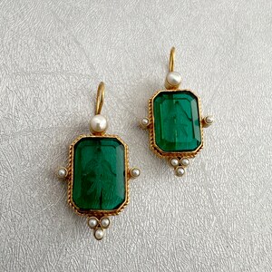 Green Intaglio Earrings Antique Jewelry Art Deco Jewelry Crystal Green Intaglio Earrings Antique Jewelry Art Deco Jewelry Crystal