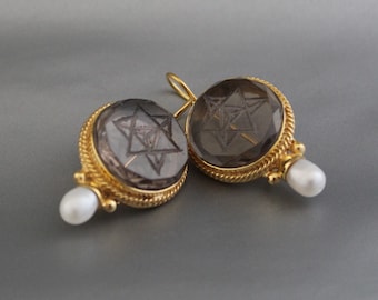 Sacred Geometry Earrings, Yoga Meditation Gift, Gothic Gold Jewelry, Sacred-spiritual motif (merkaba)