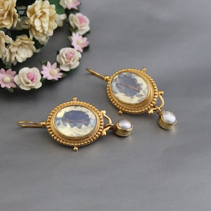 Intaglio Earrings, Glass Opal Earrings, Art Deco Earrings, Bridal Earrings, Gift for Bridesmaids, Art Nouveau Vintage Wedding Jewelry
