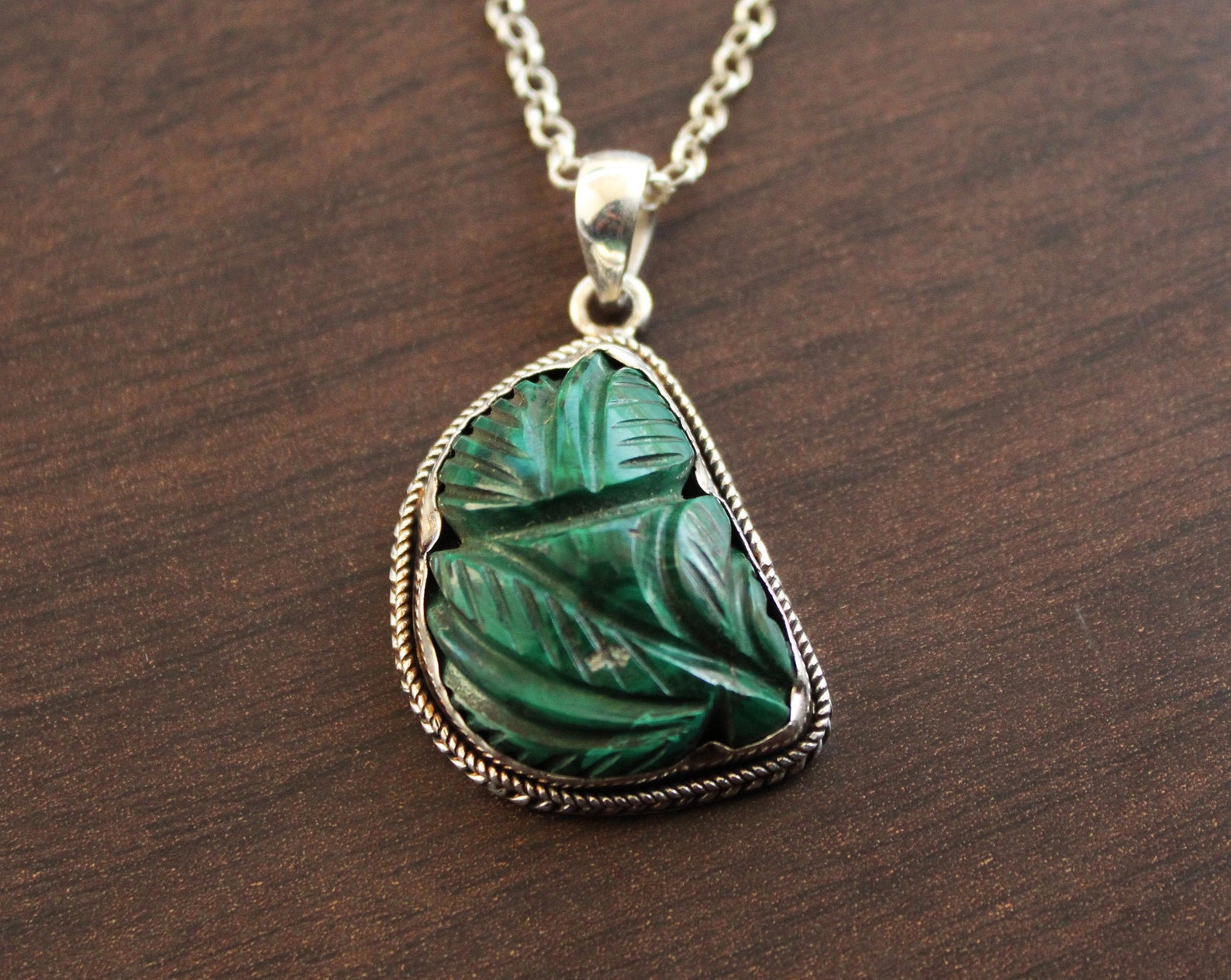Malachite Necklace Natural Malachite Pendant Carved Gemstone Etsy
