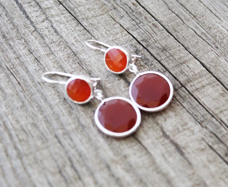 Red Stone Earrings Dangle Earrings Handmade Jewelry Gemstone Earrings Silver Earrings Dainty Hammered Earrings Red Onyx Earrings