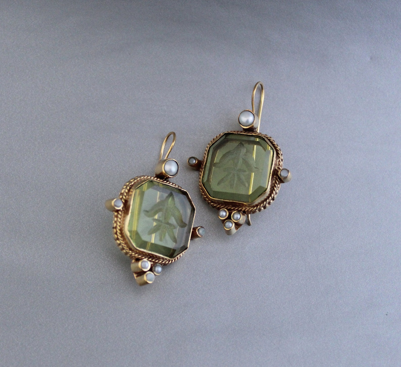 1940s Intaglio Earrings Women Jewelry Green Cameo Earrings - Etsy
