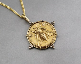 Halsband med bimynt i mässing, egyptisk vintagestil, hänge med honungsbimynt, grekiskt vintagehänge