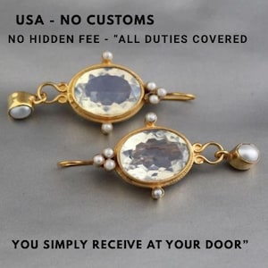 Opal Intaglio Earrings: 18K Gold Plated Victorian Style