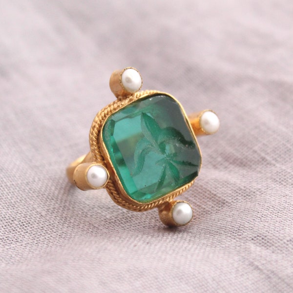 Green Stone Ring Etsy