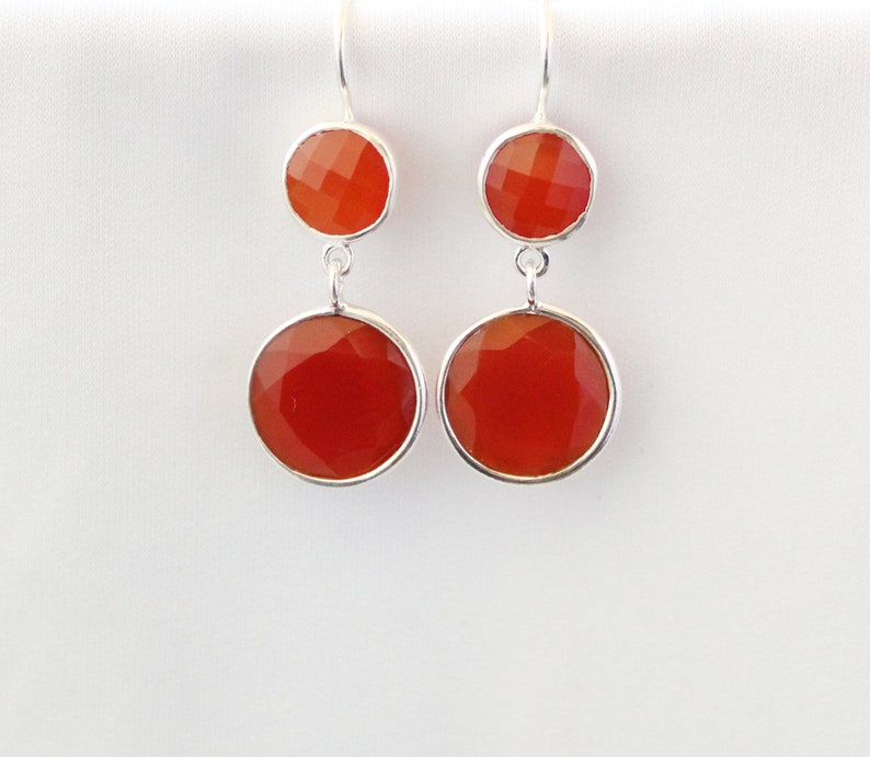 Red Stone Earrings Dangle Earrings Handmade Jewelry Gemstone Earrings Silver Earrings Dainty Hammered Earrings Red Onyx Earrings