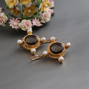 Intaglio Earrings, Smokey Earrings, Vintage Jewelry, Victorian Earrings, Intaglio Jewelry, Gold Earrings, Romantic gold earrings