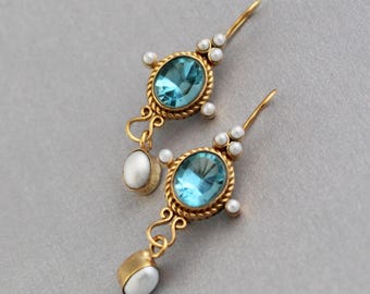 Victorian Intaglio Earrings, 18K Gold Plated Blue Cameo Jewelry, Vintage Jewelry, gold gemstone earrings, minimalistic gold earrings