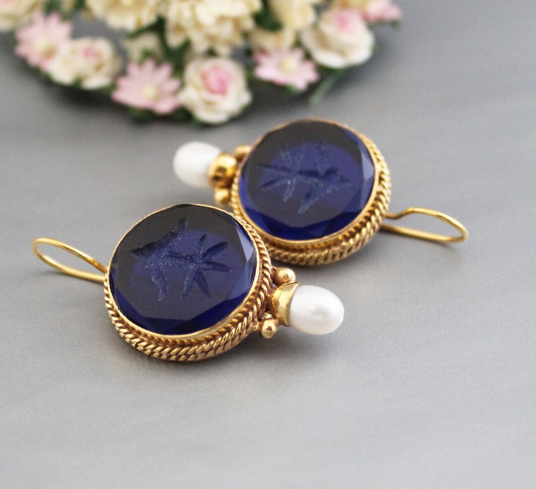 Retro Blue Earrings with Inlay
