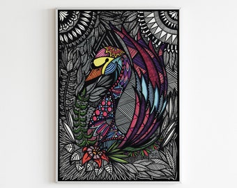 Swan Zentangle Print | Animal Pattern Wall Art, Boho Decor | Home or Business Colourful Artwork | A3 Portrait Design by Wild Lotus Art