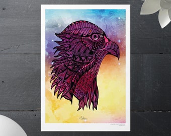 Colourful Abstract Eagle decor - A4 pattern wall art print by InkANIMA