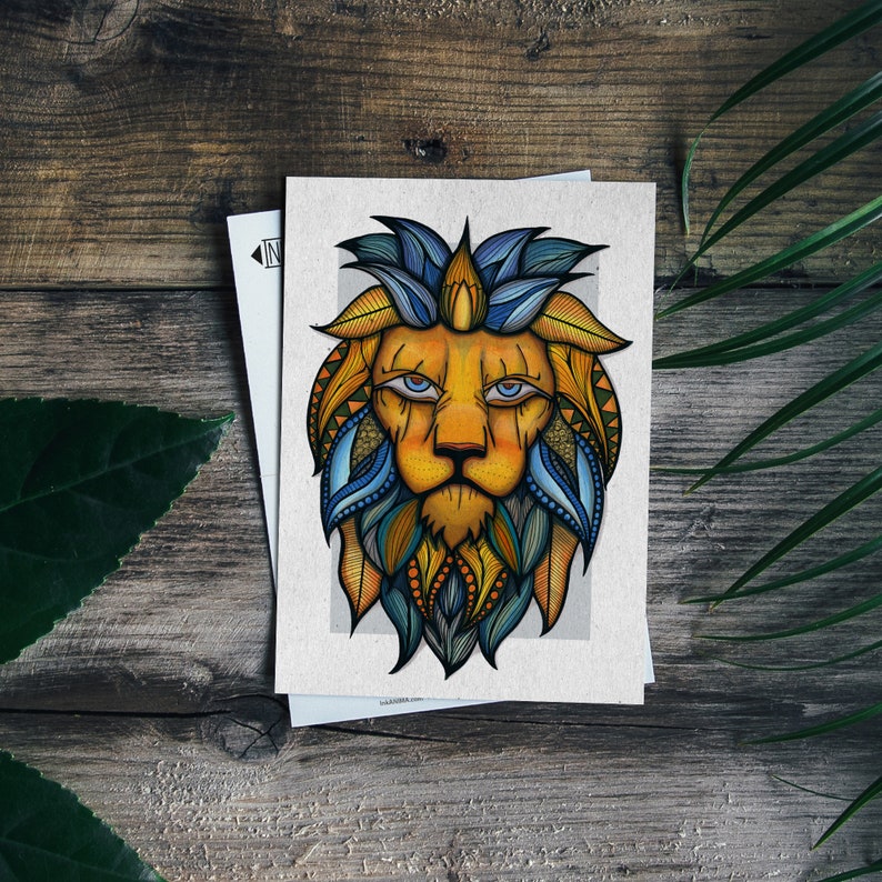 Set of 3 Land Animal Postcards Lion, Elephant & Wolf Colourful A6 Cards Small Art Prints image 2