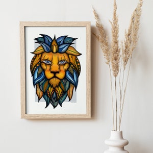 Colourful Lion Print Animal Wall Art, Boho Decor Home or Business Wall Artwork A3 Portrait Design by Wild Lotus Co image 2