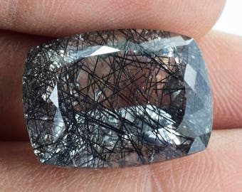 16 x 12 mm schwarz Rutilquarz facettiert Kissen 7,86 ct 1 Stück lose Edelstein, natürliche Rutilquarz Edelstein - QZBLK-001017