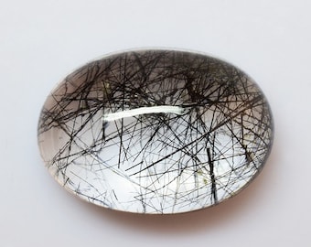 6,82 cts Natürlicher schwarzer Rutilquarz 14x10x6,3 mm Cabochon Oval Lose Edelstein - 100% natürlicher Rutilquarz Edelstein - RLBLK-1007