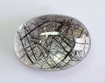 Natural Black Rutilated Quartz 27x19.5x4.2 mm Cabochon Oval 32.71 cts Loose Gemstone - 100% Natural Rutilated Quartz Gemstone - QZBLK-1009