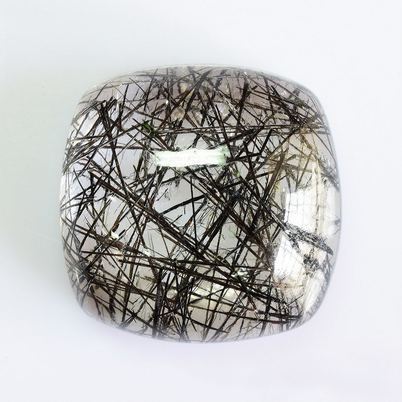 Natural Rutilated Quartz Gemstone 14x14x6.5 mm Black Rutilated Quartz Cabochon Cushion 10.22 cts 1 Piece Loose Gemstone RLBLK-1012