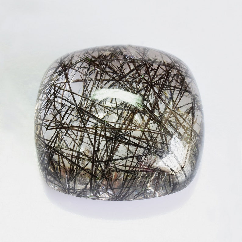 Natural Rutilated Quartz Gemstone 14x14x6.5 mm Black Rutilated Quartz Cabochon Cushion 10.22 cts 1 Piece Loose Gemstone RLBLK-1012