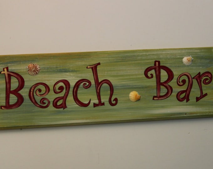 BEACH BAR - Handpainted sign on cypress wood that is perfect for your tiki bar or beach house.