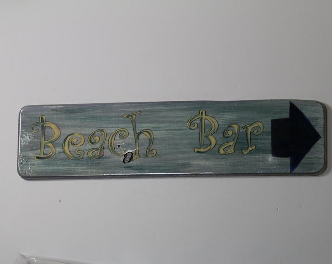 BEACH BAR - Handpainted sign on cypress wood that is perfect for your tiki bar or beach house.