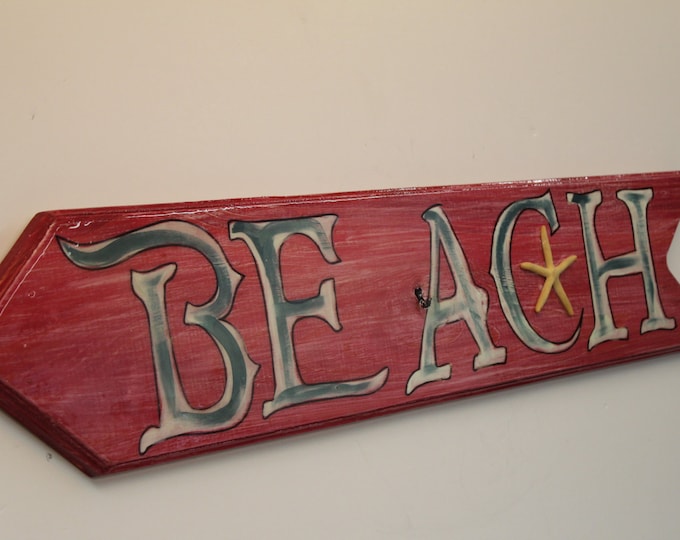 Beach Arrow Sign - directional arrow sing handpainted on cypress wood