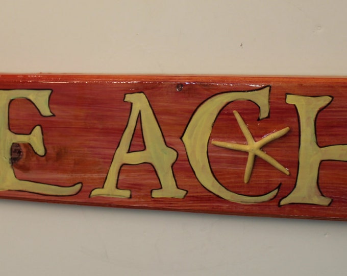 BEACH - arrow handpainted wood sign