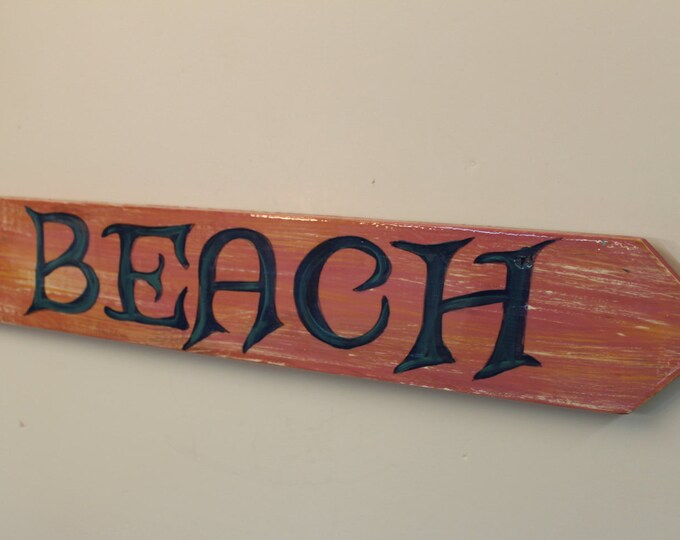 BEACH- Handpainted beach arrow sign with wet look epoxy finish.