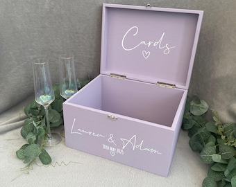 Personalised LILAC Wedding Card Box: Wooden Keepsake Memory Box