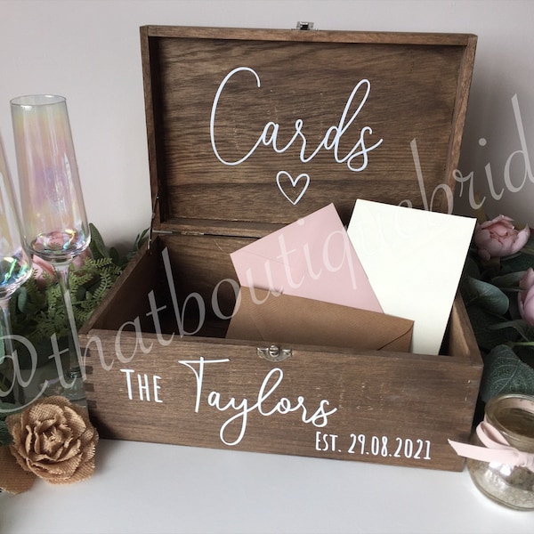Personalised RUSTIC Wedding Card Box: Wooden Keepsake Memory Box