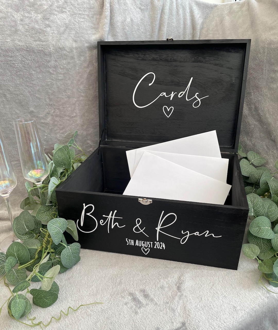 Personalised BLACK Wedding Card Box: Wooden Keepsake Memory Box - Etsy UK