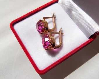 14k 583 Gold Vintage Earrings | Elegant Ruby Imitation Gemstones | 5.1g Pre-Owned Jewelry | Classic Gift for Her