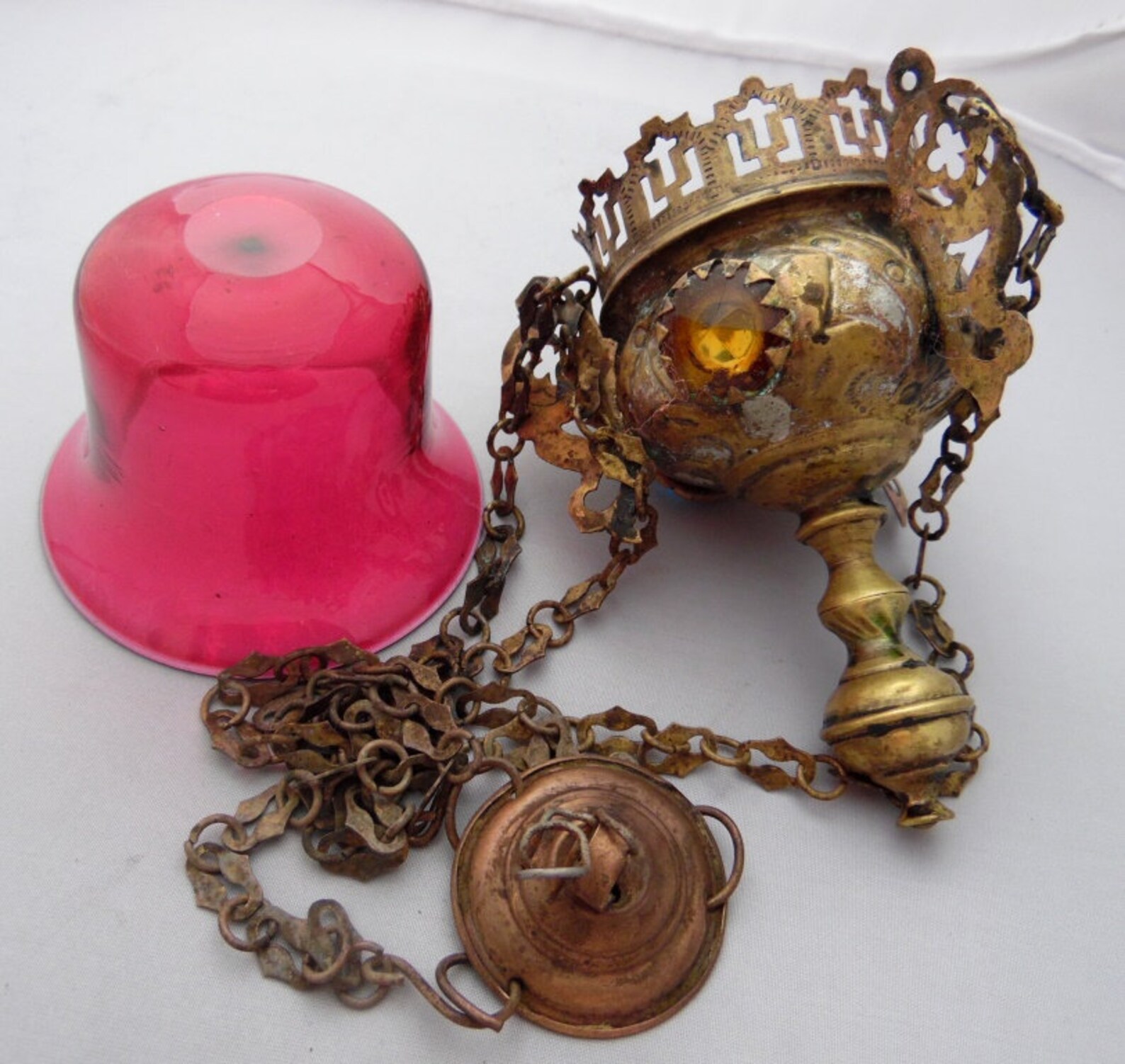 Antique Orthodox Hanging Brass Thurible Candle Lamp Lampada Etsy