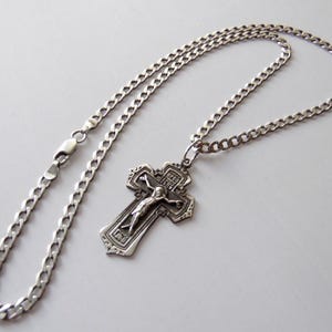 Russian Sterling Silver 925 Orthodox Crucifix Pendant Cross With Chain 18.6 gr