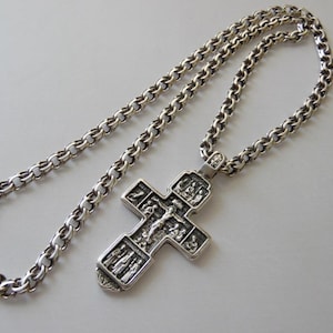 Sterling Silver 925 Orthodox Cross Pendant | Silver Crucifix Necklace with Chain | Christian Religious Gift 43.8g