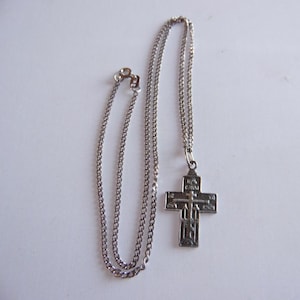 Russian Sterling Silver 925 Orthodox Crucifix Cross Pendant with Chain | Religious Necklace 5g