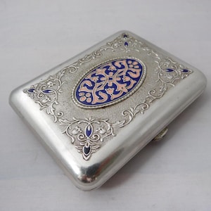 Étui à cigarettes ancien russe : ornement floral en émail, objet de collection vintage