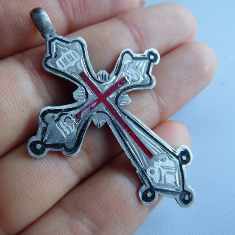 Antique Russian Crucifix Silver 84 Enamel Cross | Etsy
