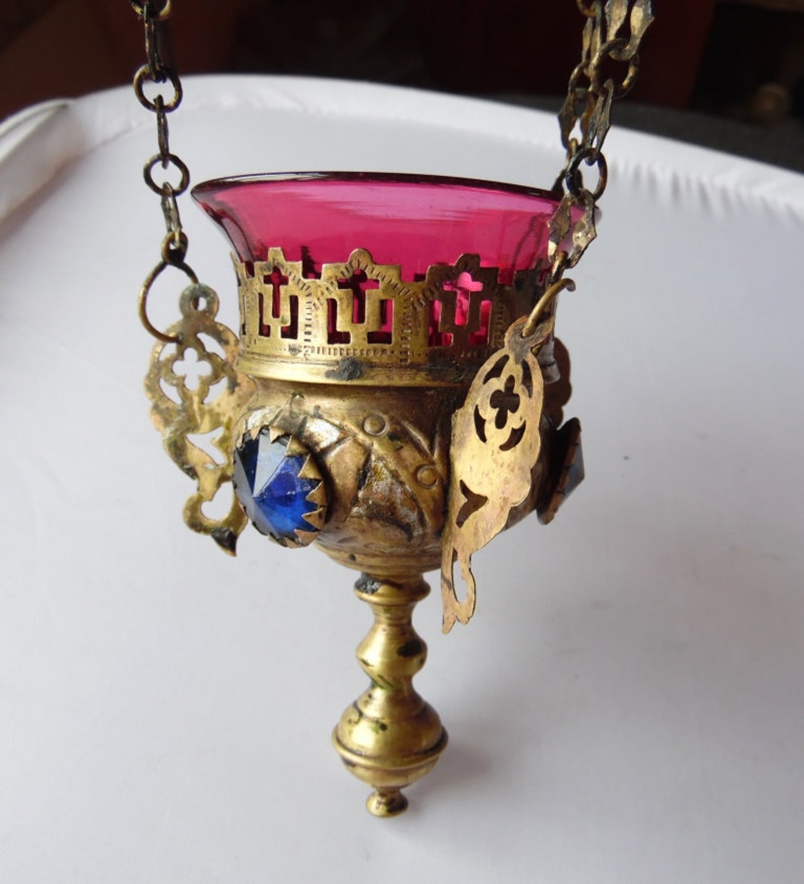 Antique Orthodox Hanging Brass Thurible Candle Lamp Lampada Etsy