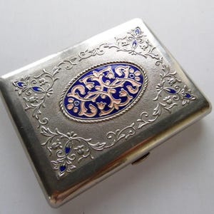 Étui à cigarettes ancien russe : ornement floral en émail, objet de collection vintage