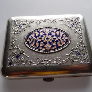 Étui à cigarettes ancien russe : ornement floral en émail, objet de collection vintage