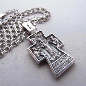 Russian Sterling Silver 925 Orthodox Crucifix Pendant Cross with Chain | Religious Jewelry Gift 22.3g