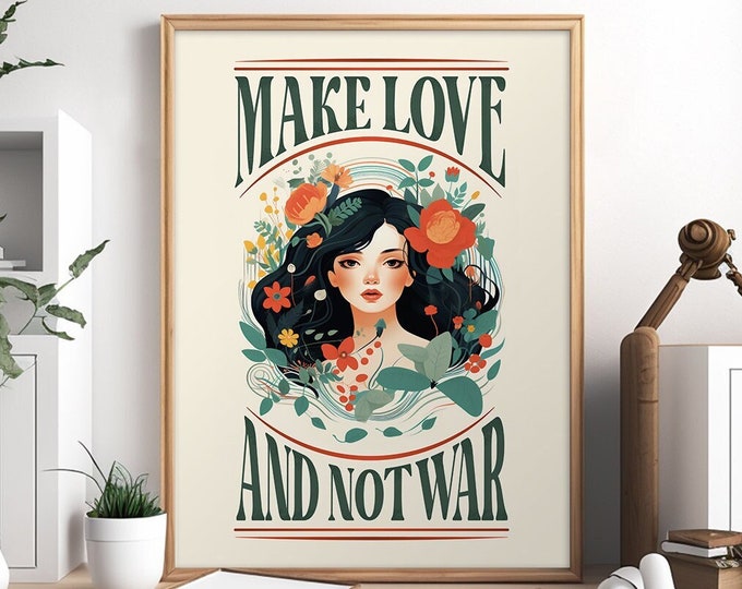 Make Love and Not War Poster, 1960 Hippie poster, Decoration, Wall Art